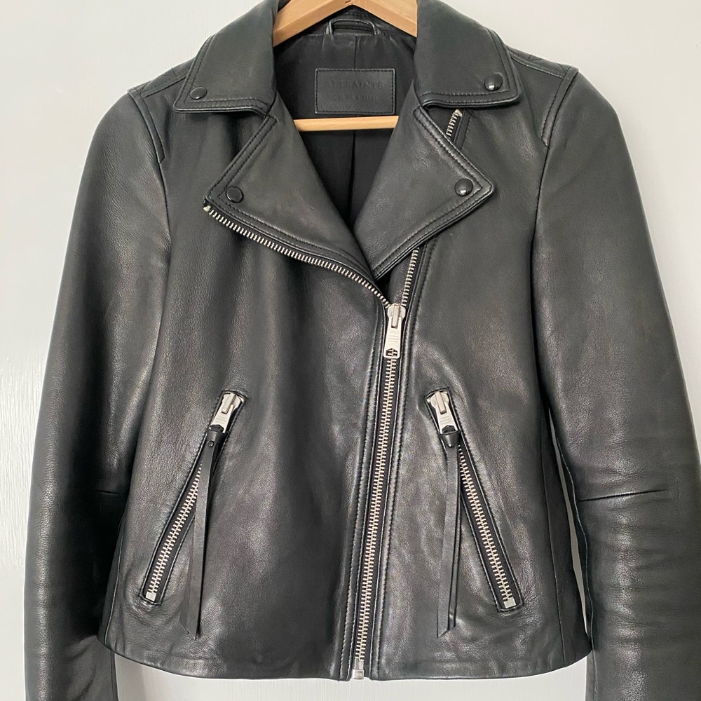All Saints Dalby black leather biker